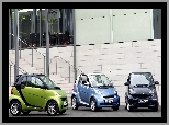 Samochody, Budynek, Trzy, Smart Fortwo